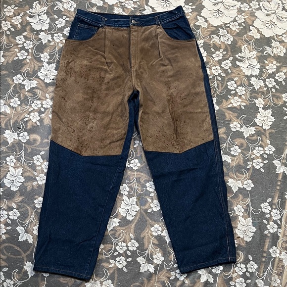 VTG 90s Machine Suede Leather Cowboy Loose TaperedDenim Jeans